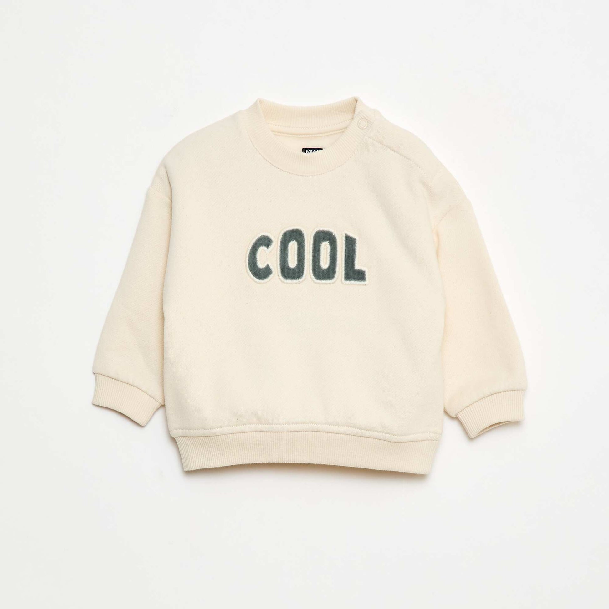 Fleece Sweatshirt with 'Cool' Embroidery BEIGE