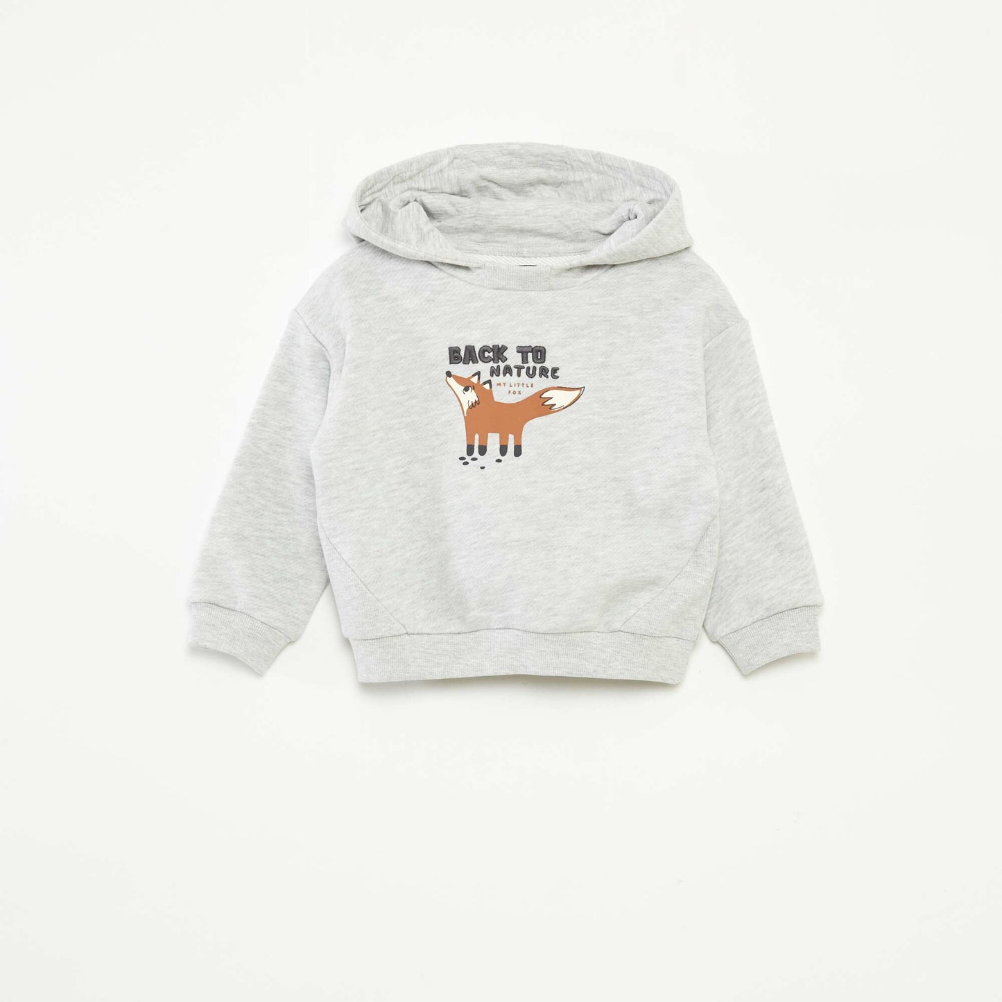 Lightweight sweatshirt fabric hoodie with design on front GREY