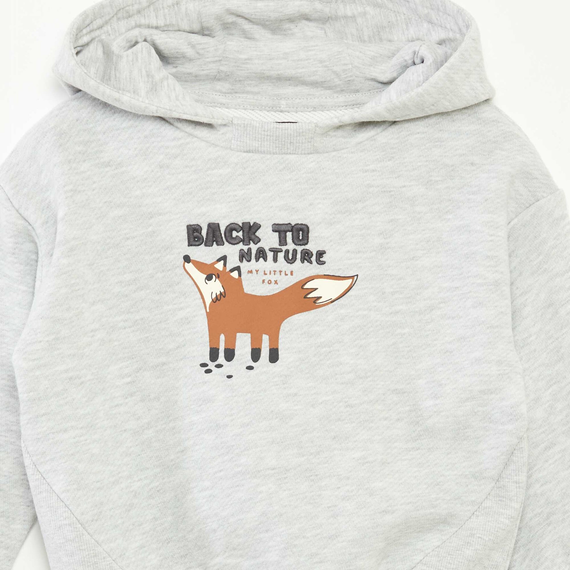 Lightweight sweatshirt fabric hoodie with design on front GREY