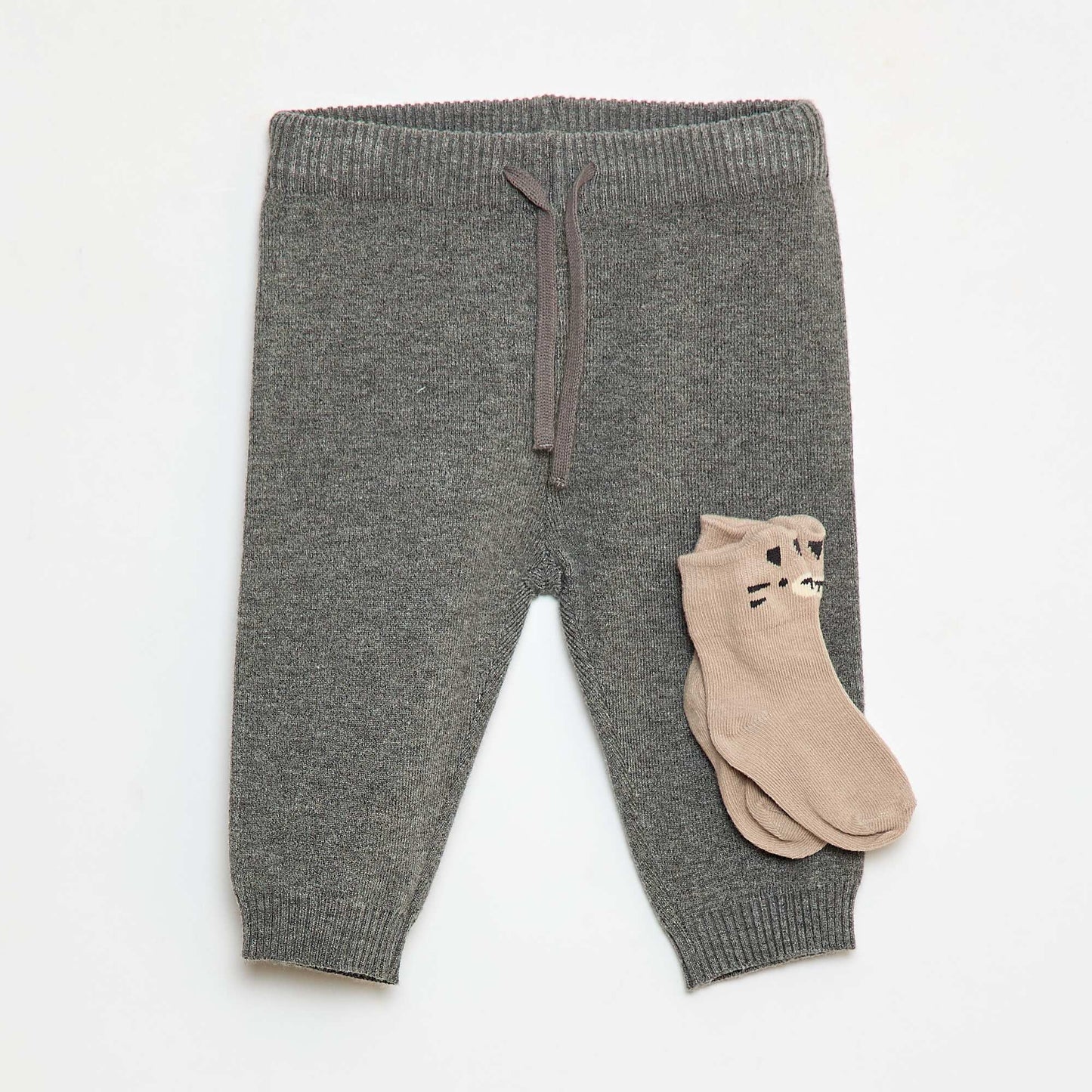 Plain Knit Pants + Socks - 2 Piece Set GREY