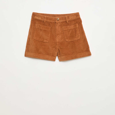 Corduroy Shorts with 2 Patch Pockets BROWN
