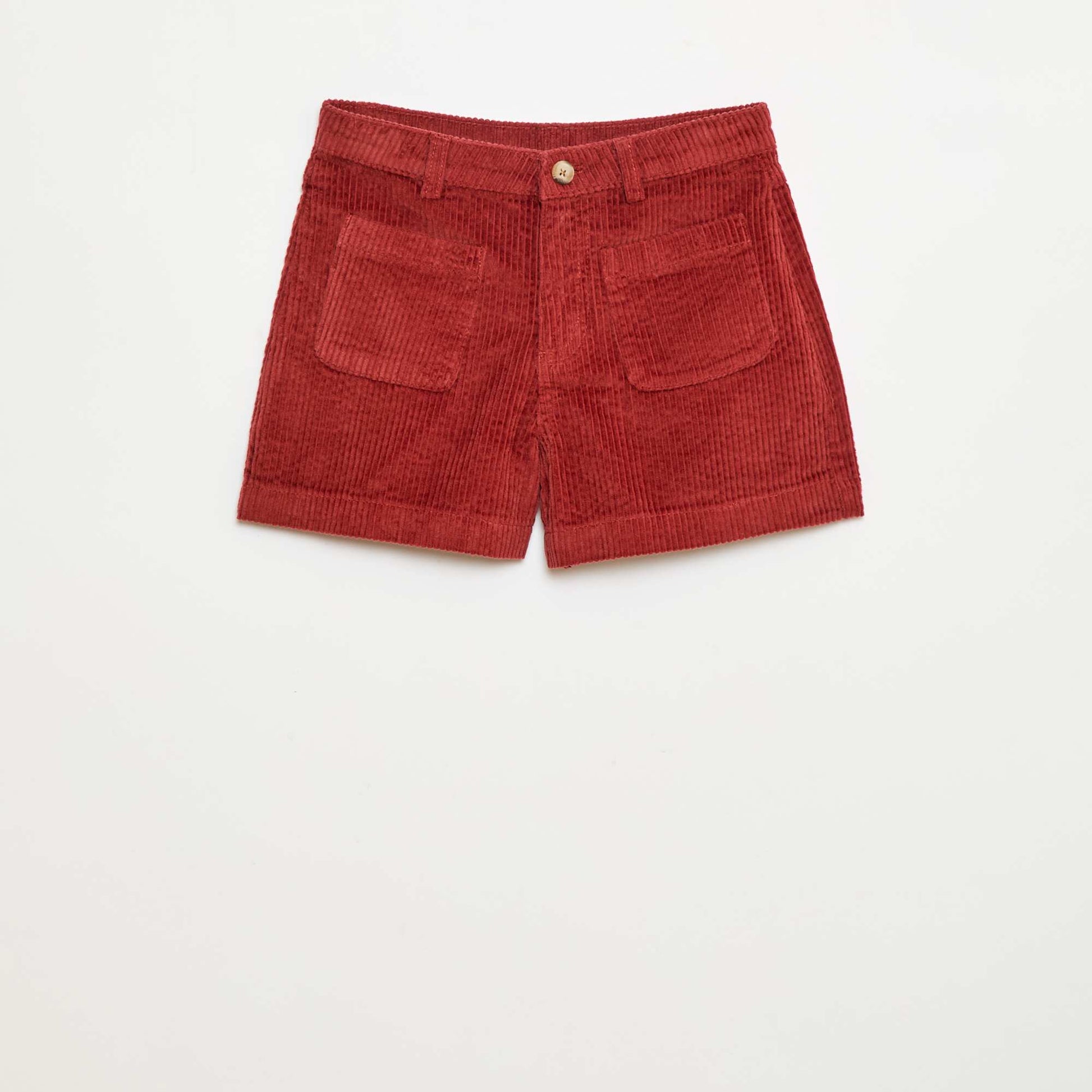 Corduroy Shorts with 2 Patch Pockets RED