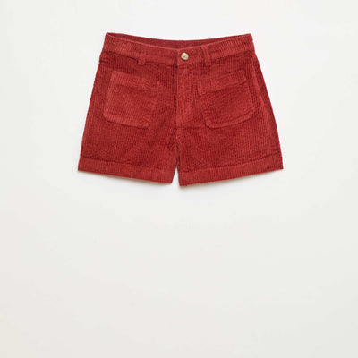 Corduroy Shorts with 2 Patch Pockets RED