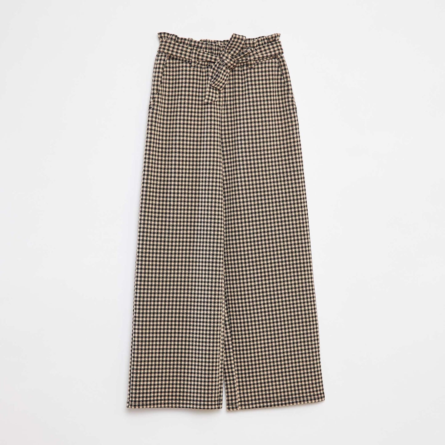 Wide-leg milano knit trousers with tie belt BEIGE