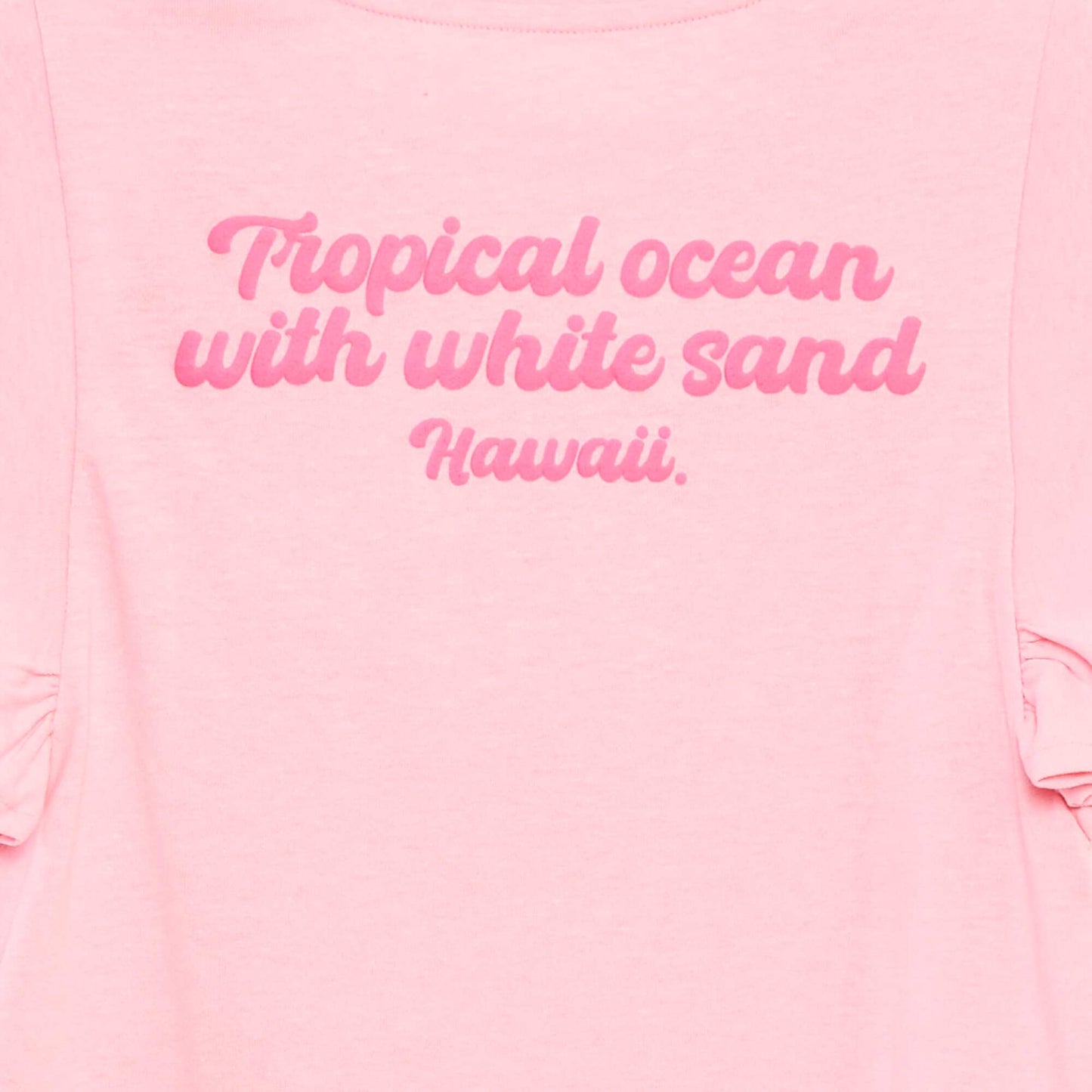 Jersey T-shirt with a print on the front and back and ruffled sleeves PINK