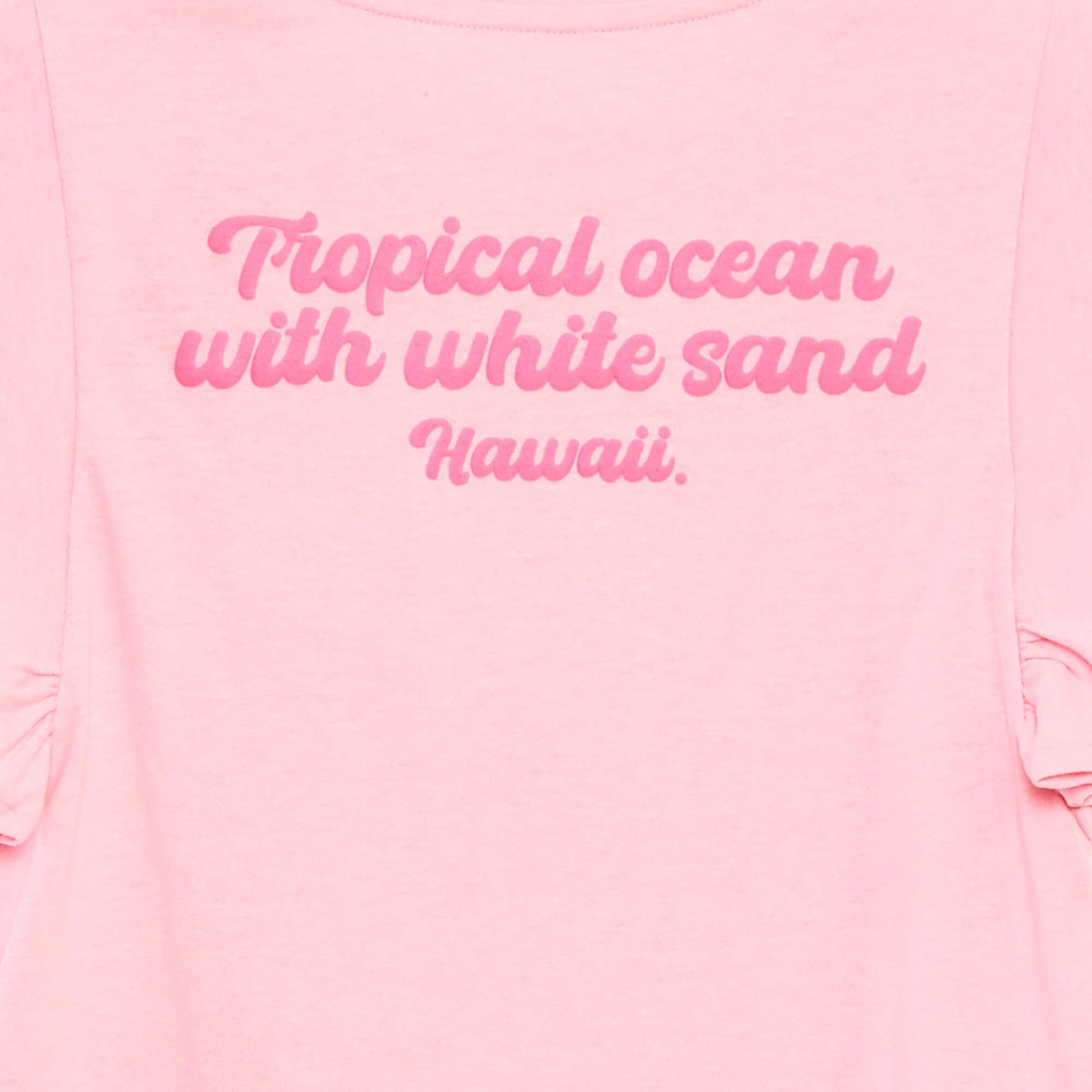 Jersey T-shirt with a print on the front and back and ruffled sleeves PINK