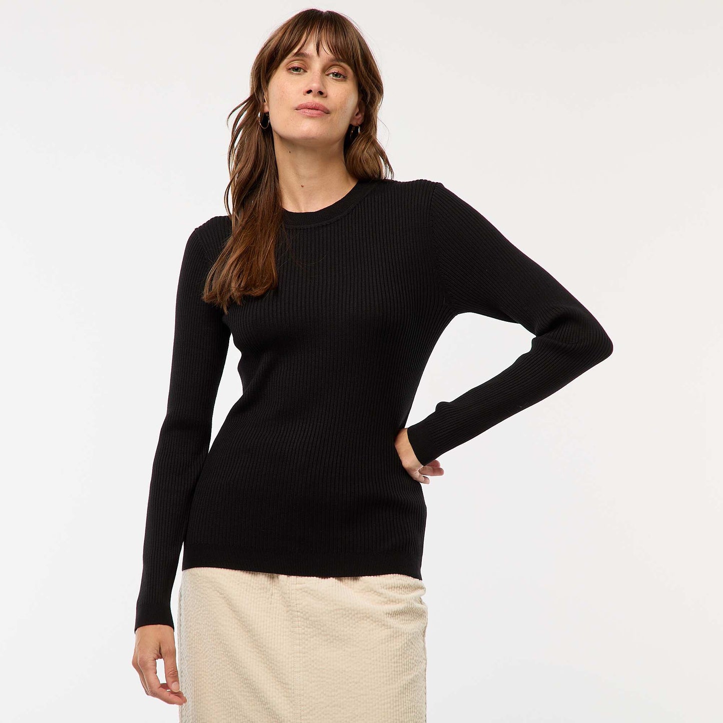 Long-sleeved ribbed sweater BLACK
