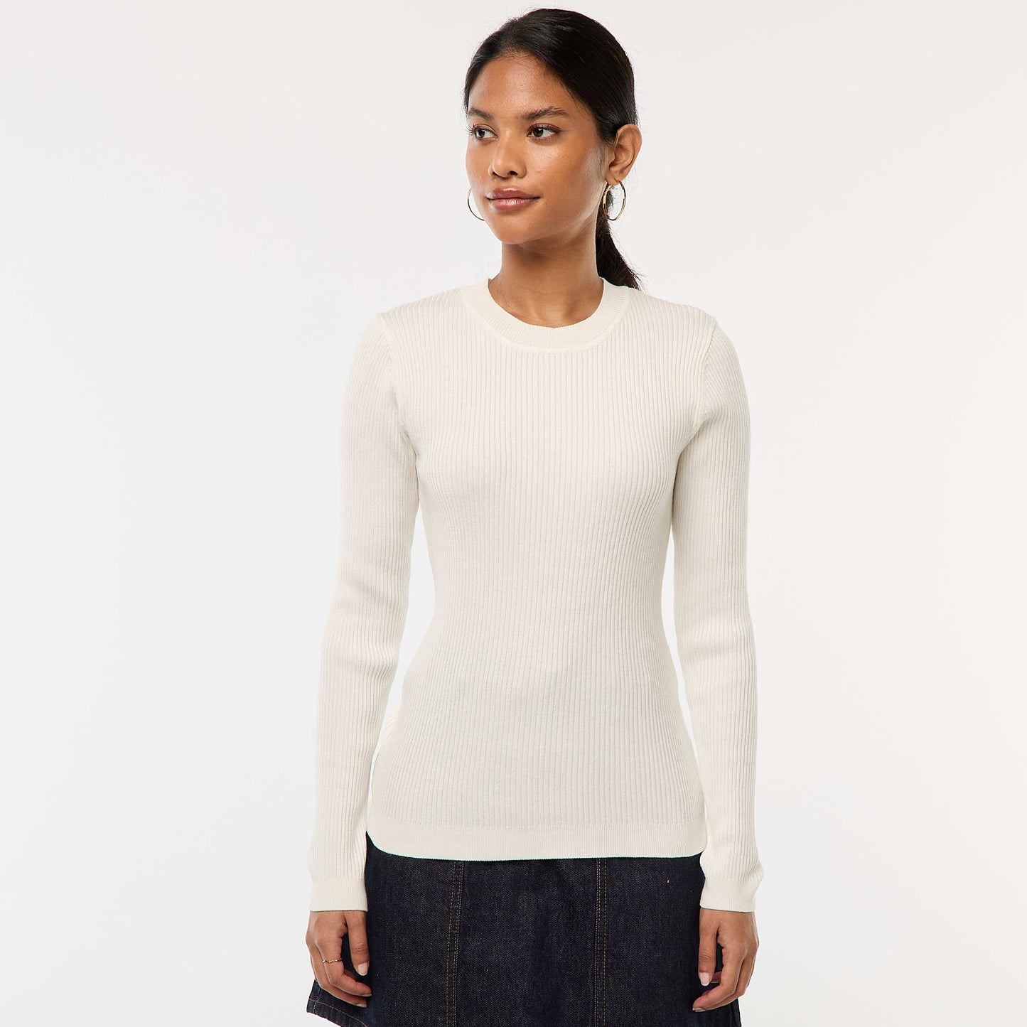 Long-sleeved ribbed sweater WHITE