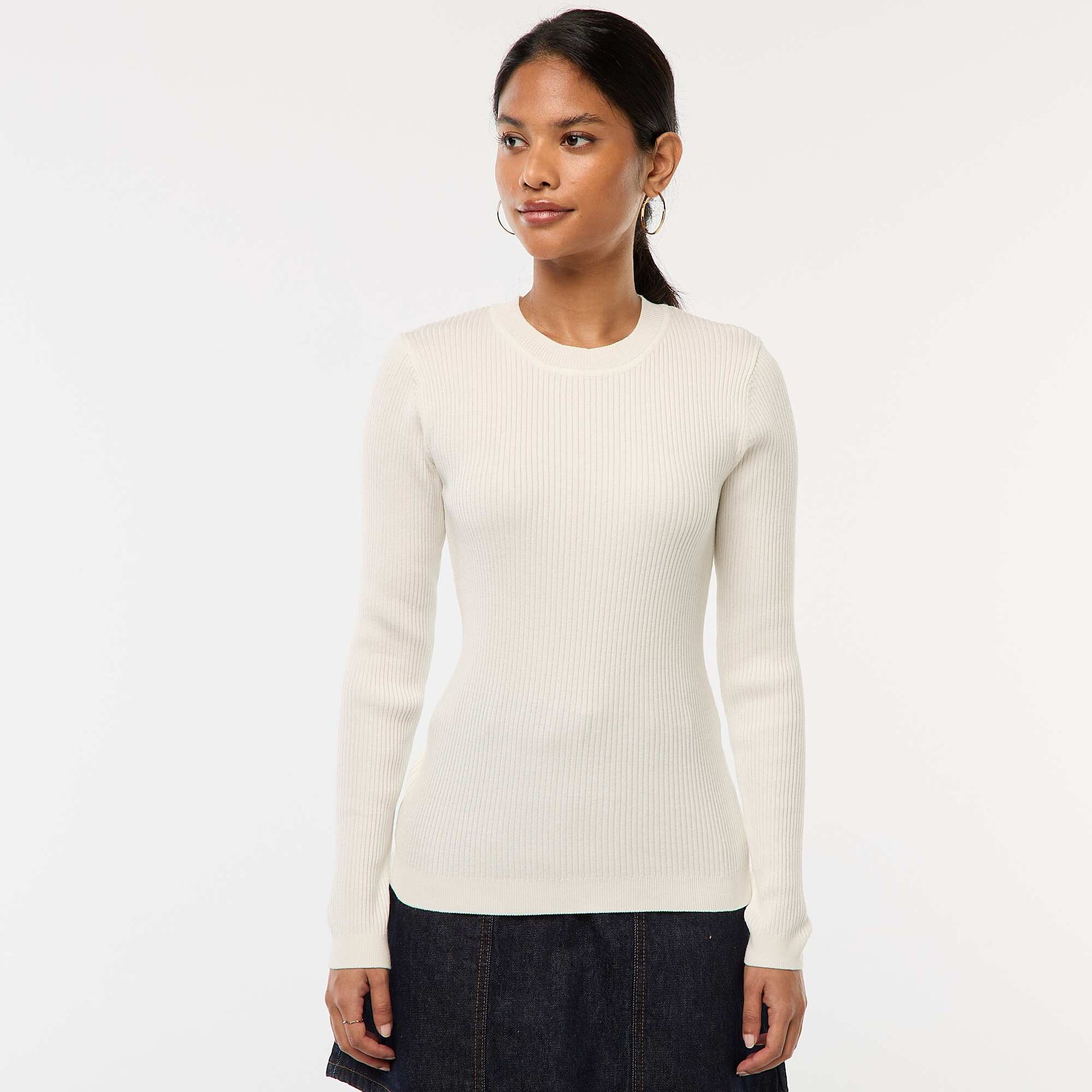 Long-sleeved ribbed sweater WHITE
