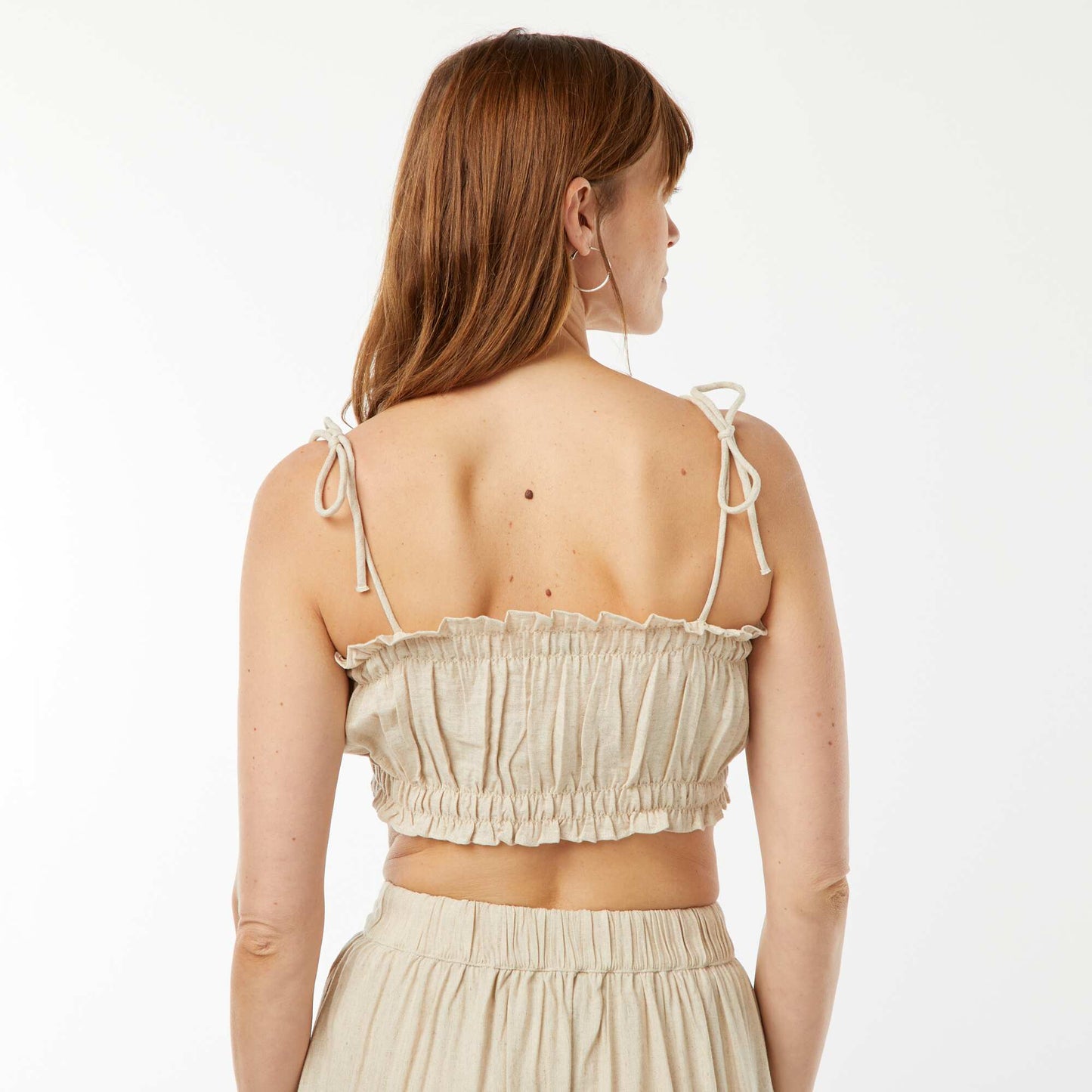 Linen-blend top with tie straps BEIGE
