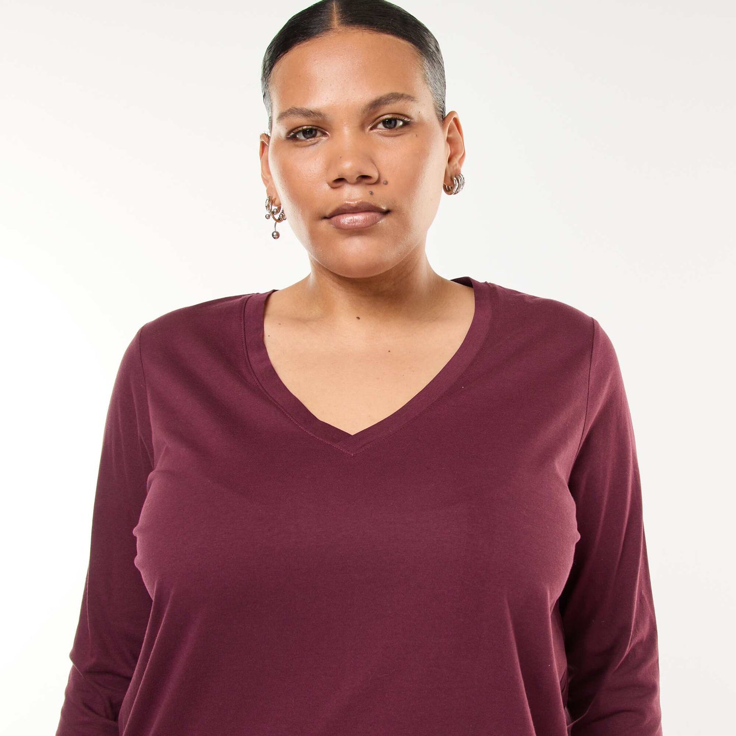 Jersey V-neck Long-Sleeve T-shirt RED