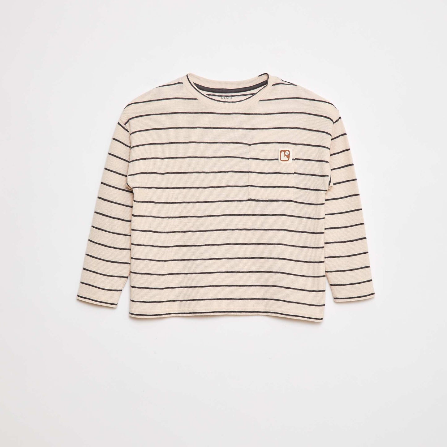Striped knit fabric T-shirt BEIGE