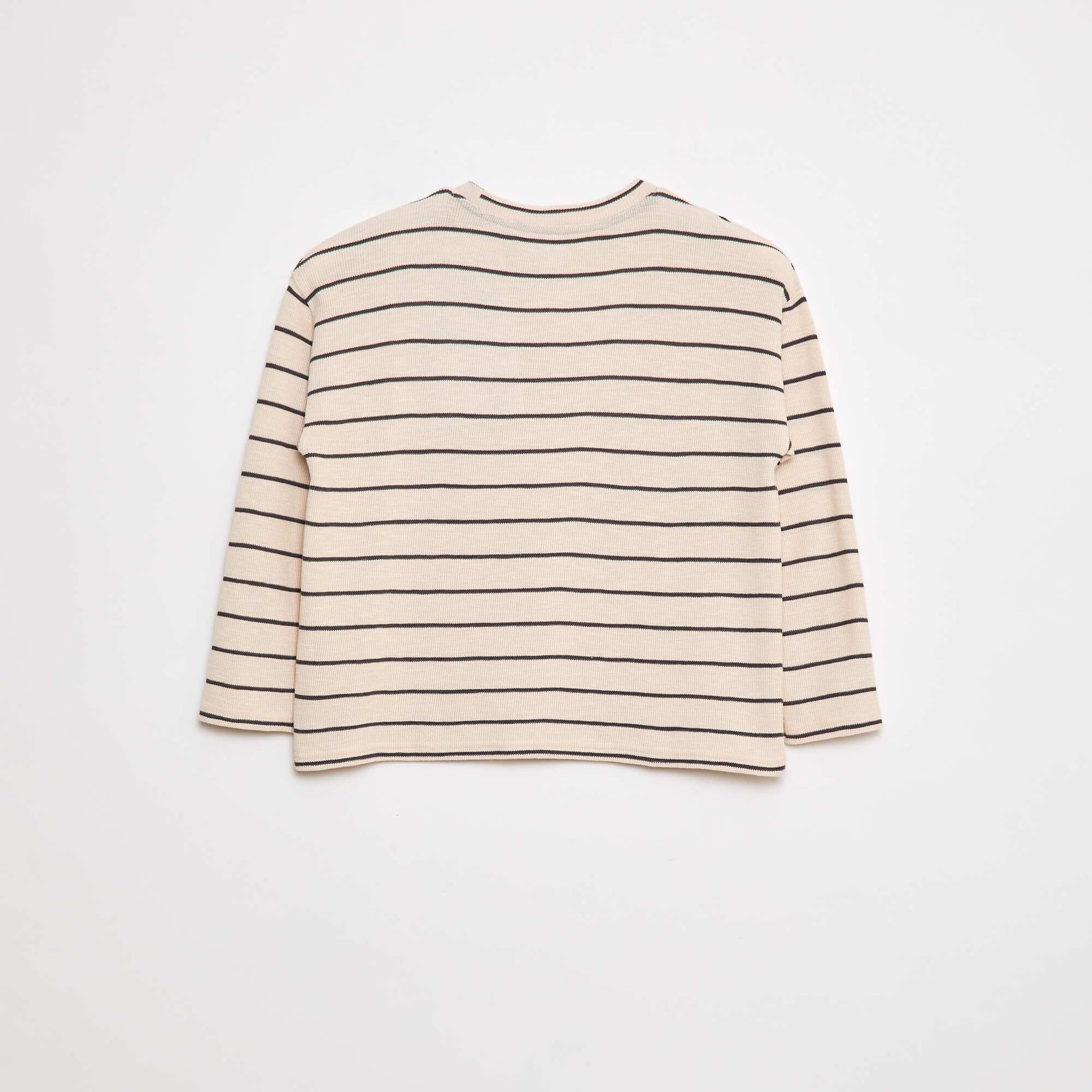 Striped knit fabric T-shirt BEIGE