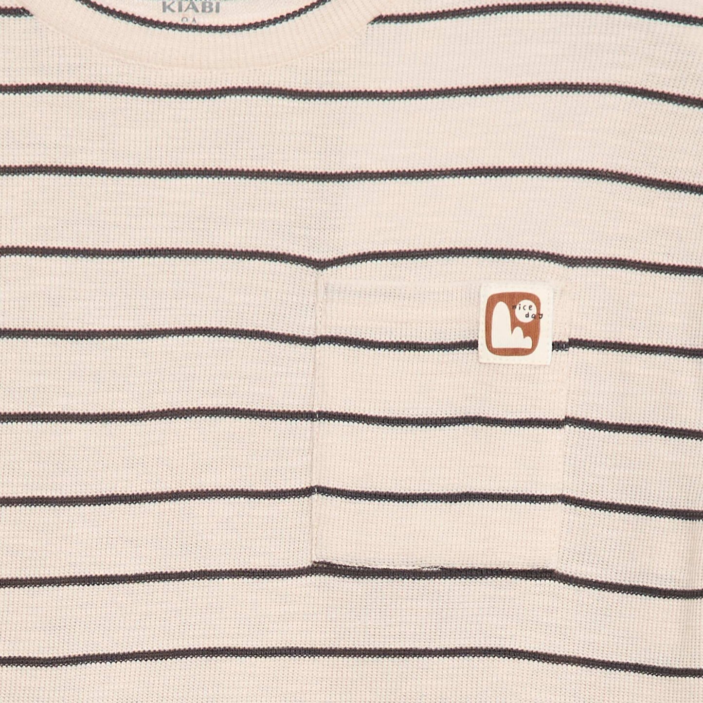 Striped knit fabric T-shirt BEIGE