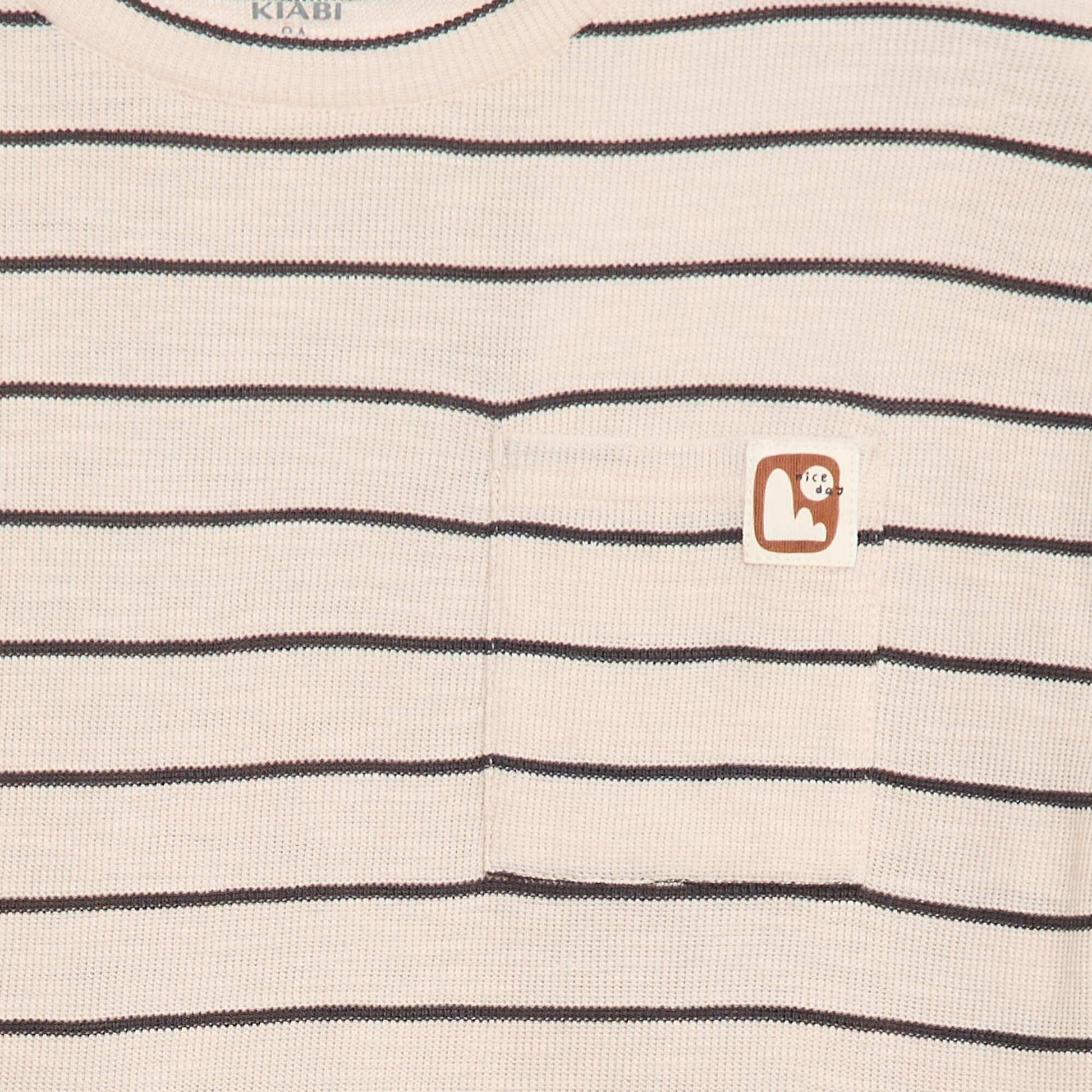 Striped knit fabric T-shirt BEIGE