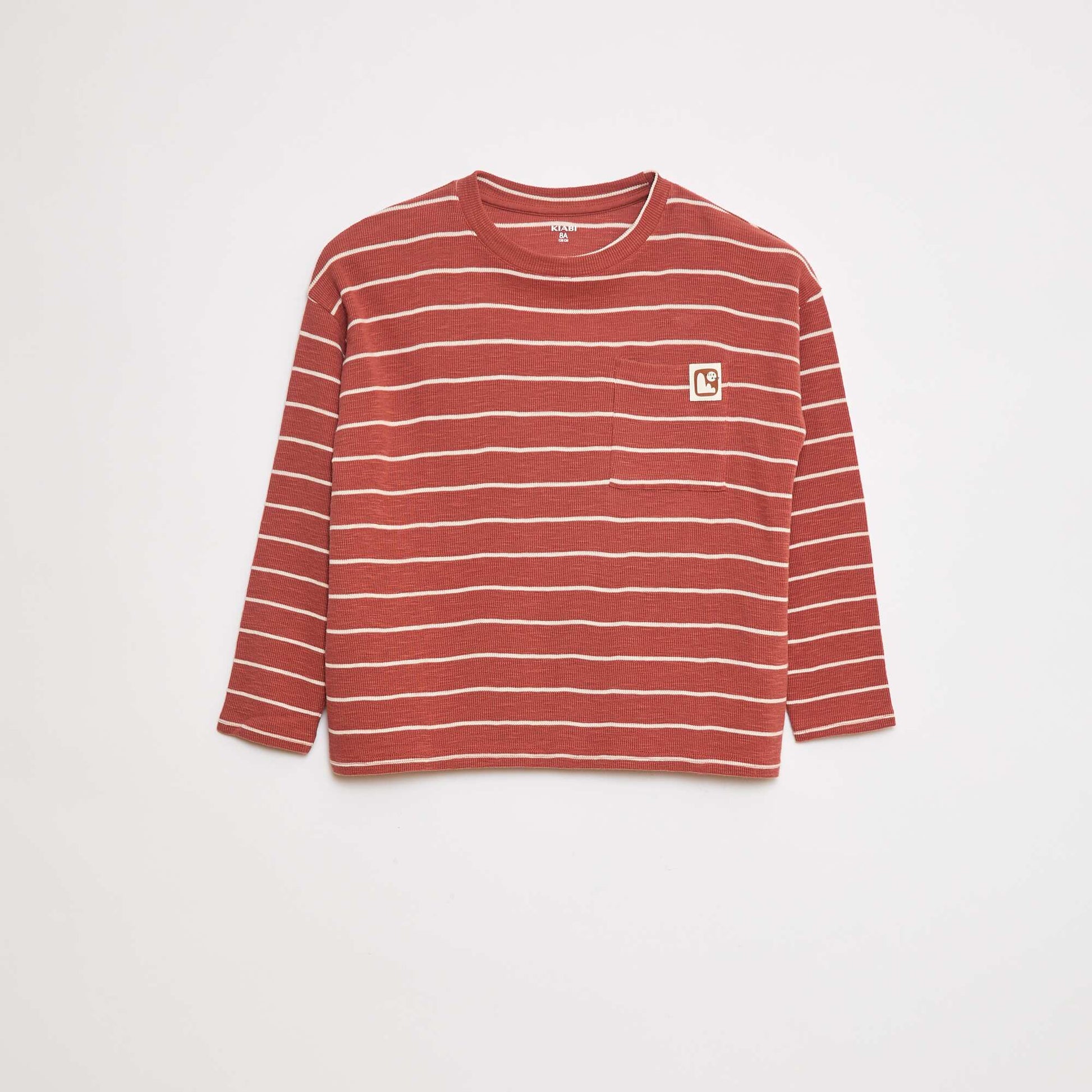 Striped knit fabric T-shirt RED