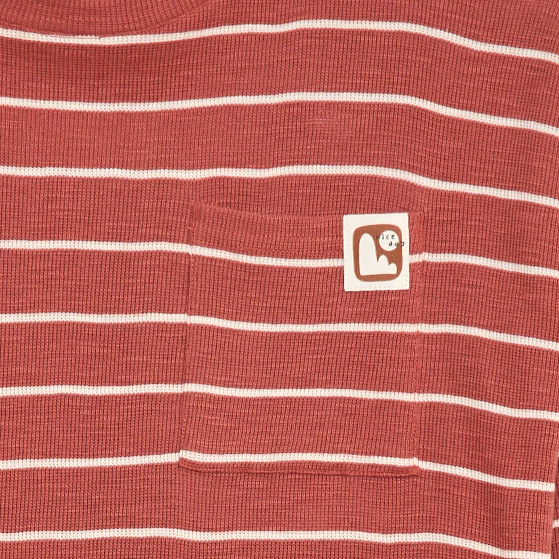 Striped knit fabric T-shirt RED
