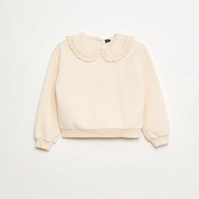 Solid Sweatshirt with Decorative Collar WHITE