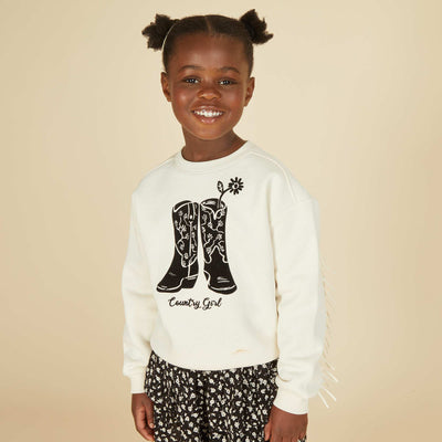 Sweatshirt with embroidery and fringing on the sleeves WHITE