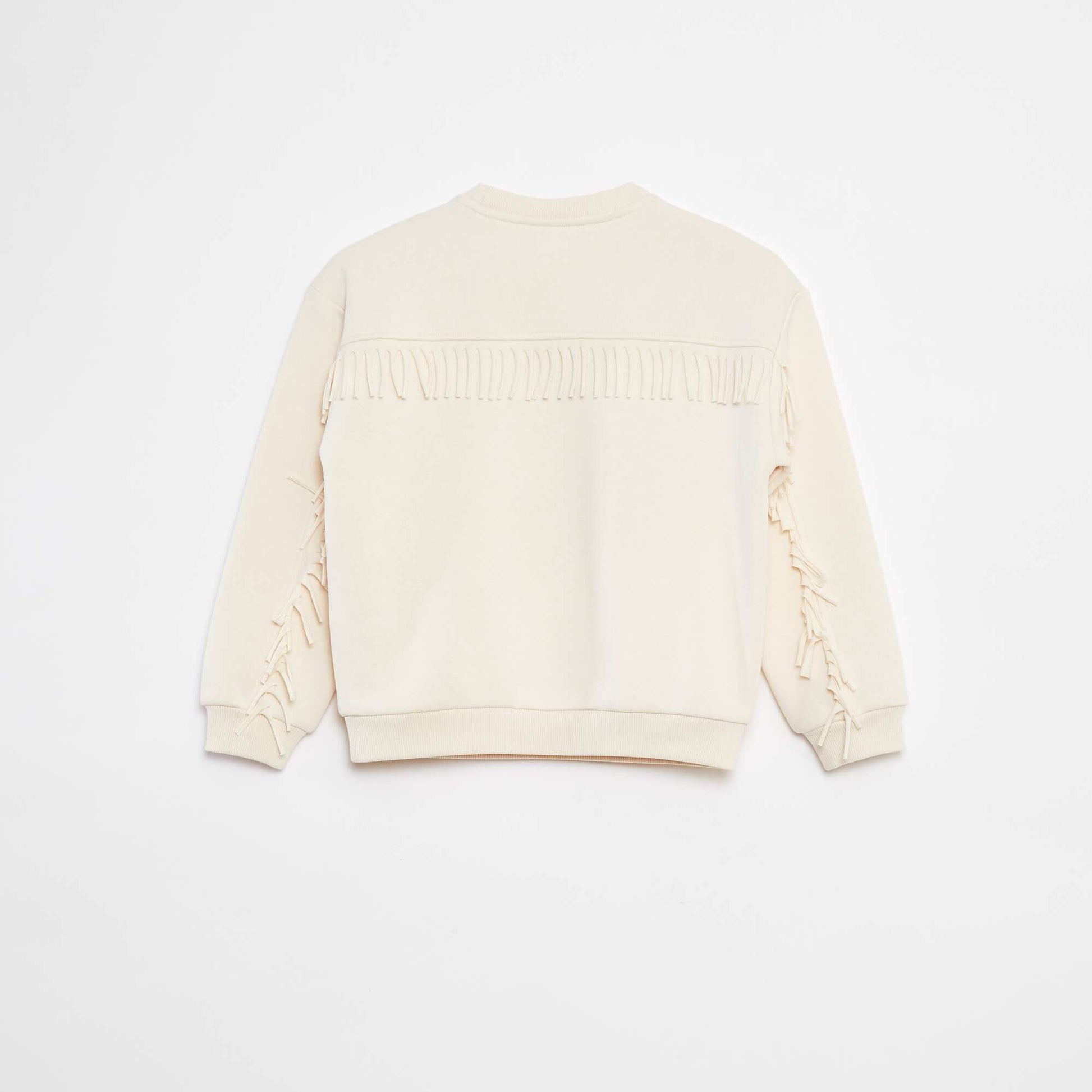 Sweatshirt with embroidery and fringing on the sleeves WHITE