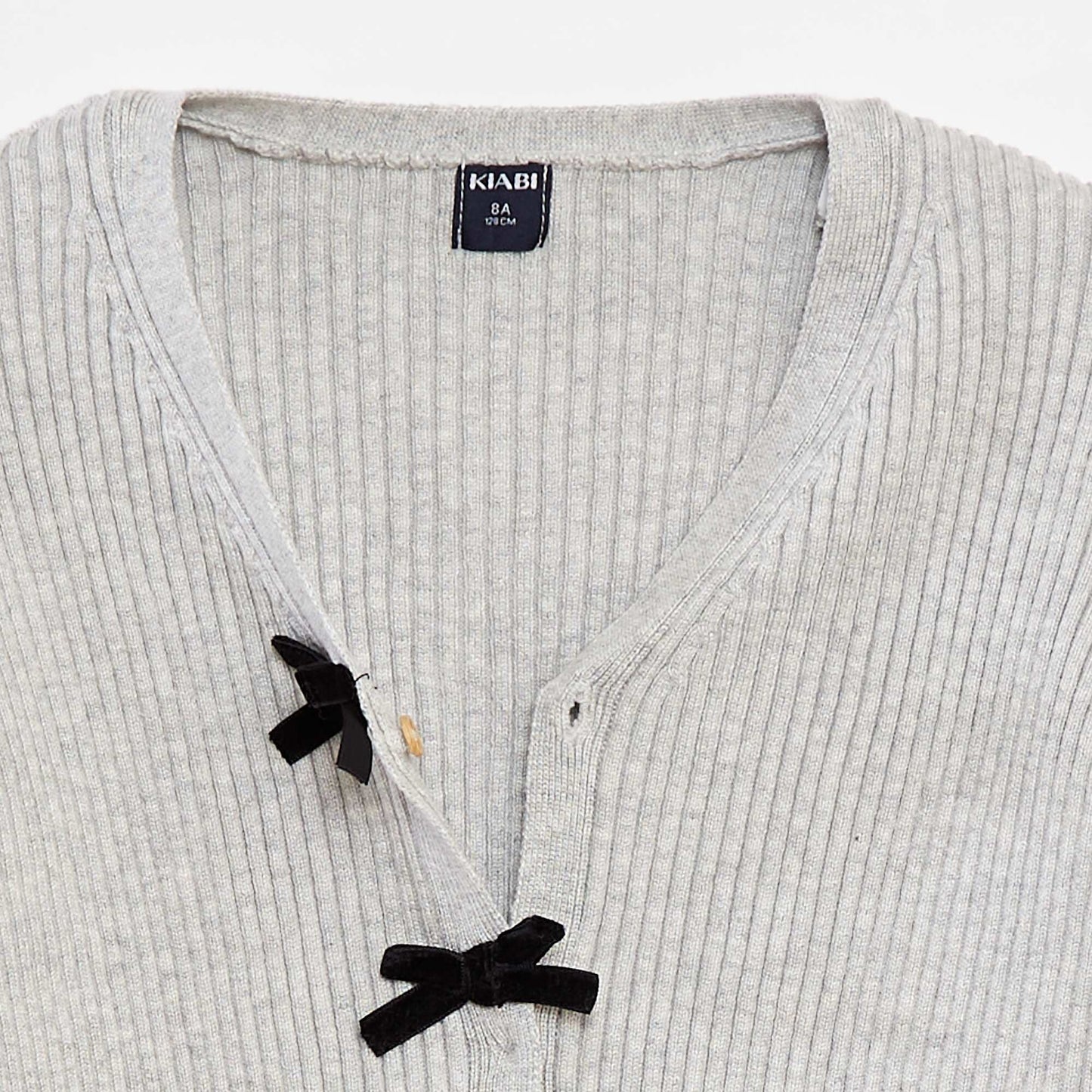 Ribbed cardigan with velvet bows GREY