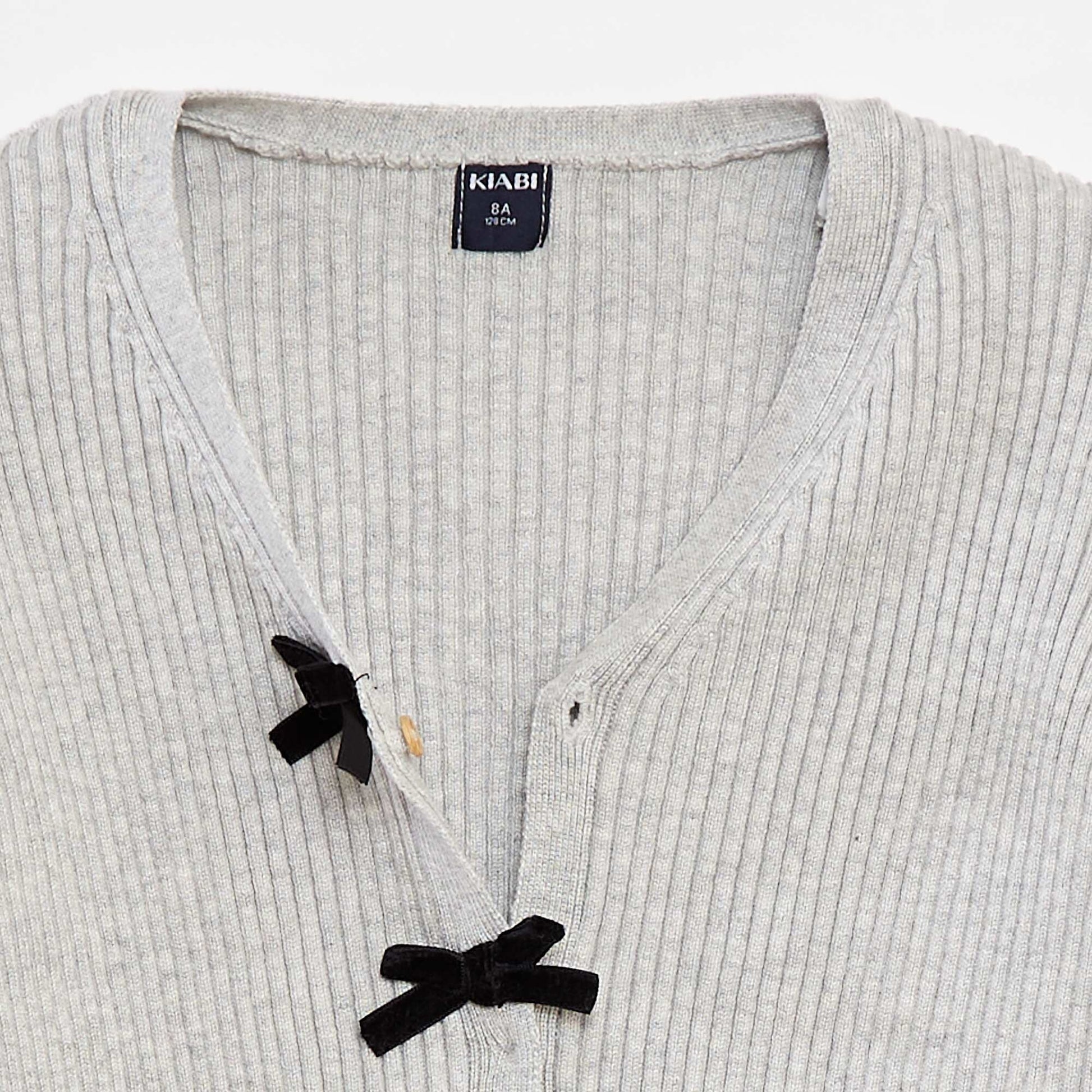 Ribbed cardigan with velvet bows GREY