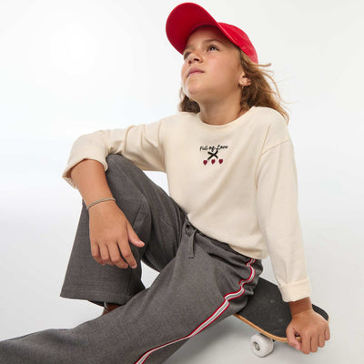 Long-sleeved embroidered T-shirt BEIGE
