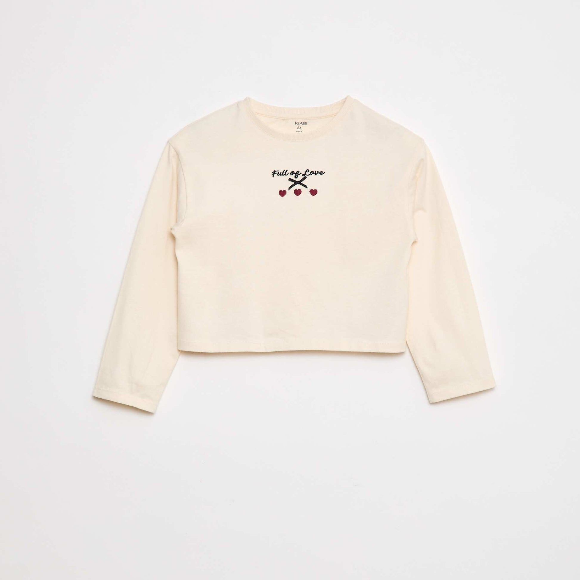 Long-sleeved embroidered T-shirt BEIGE
