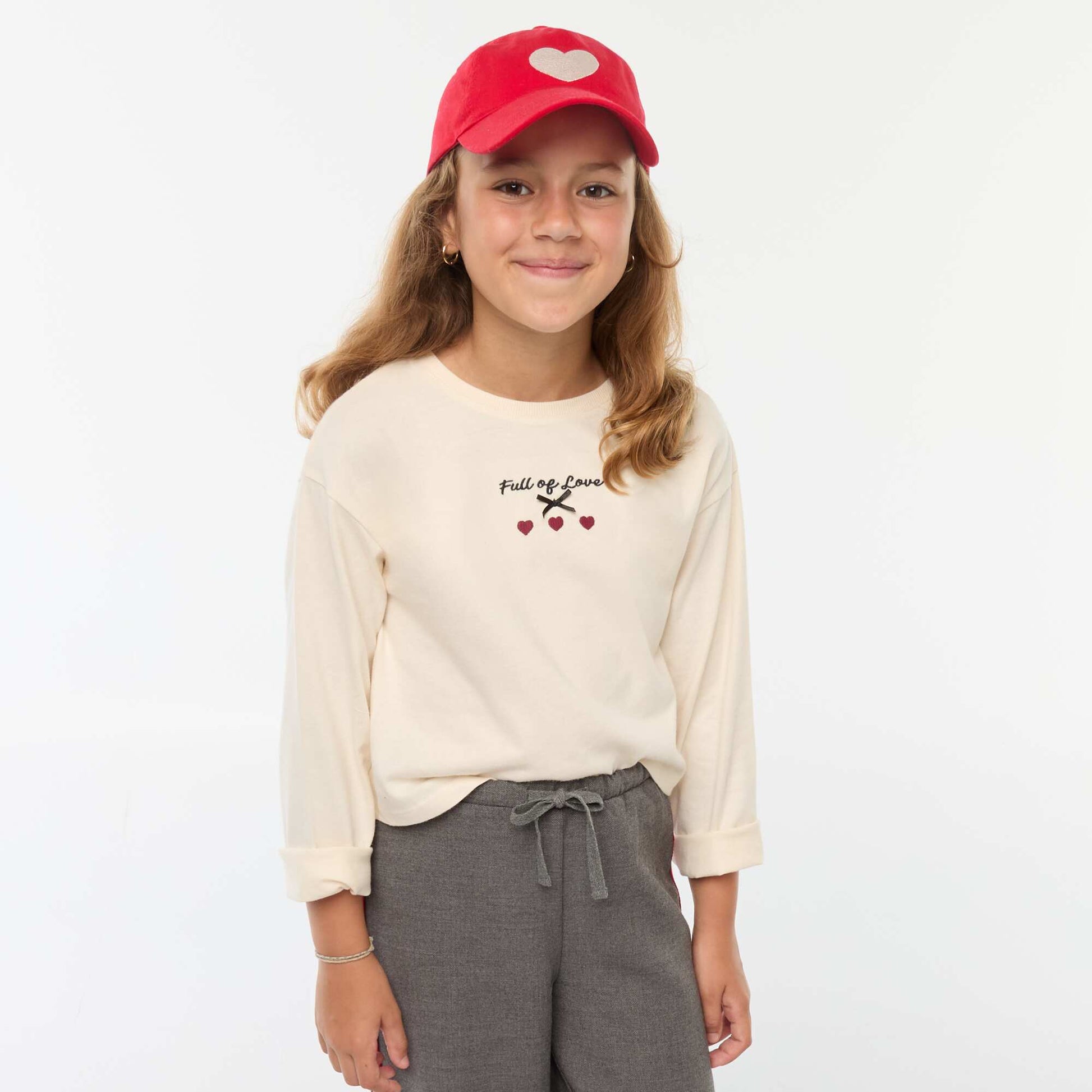 Long-sleeved embroidered T-shirt BEIGE
