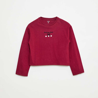 Long-sleeved embroidered T-shirt RED