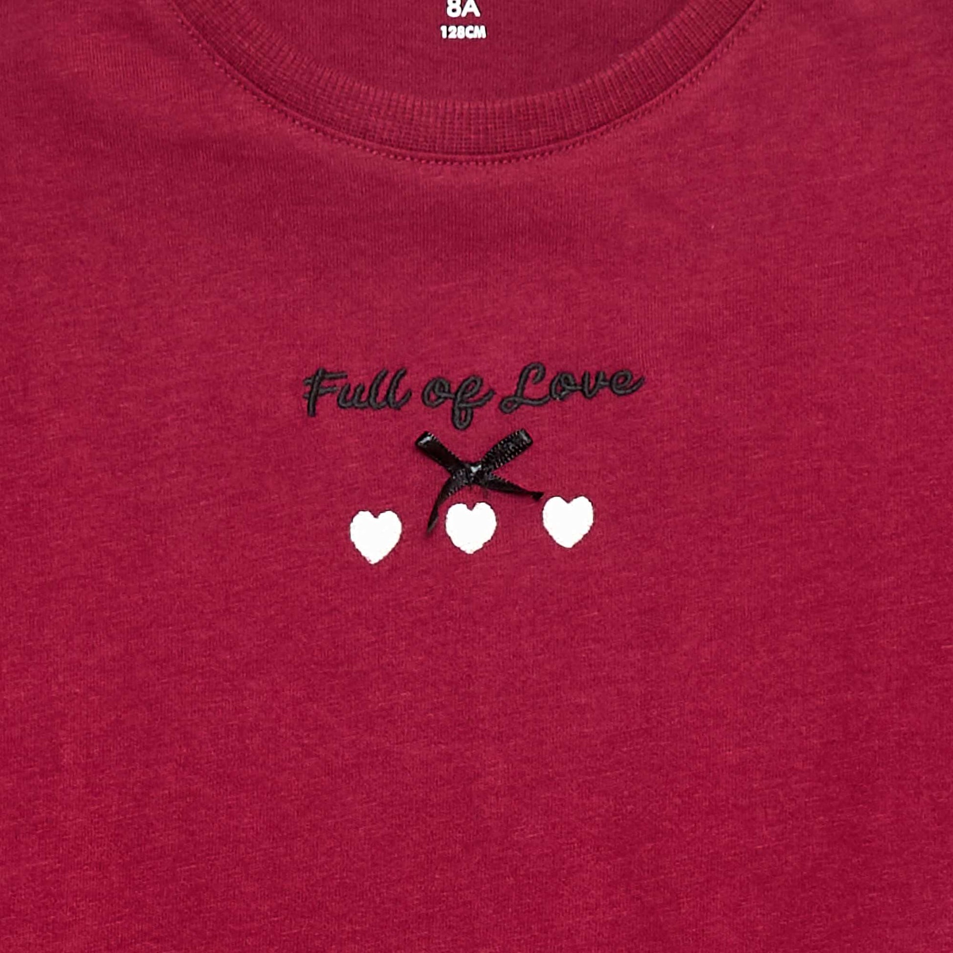 Long-sleeved embroidered T-shirt RED