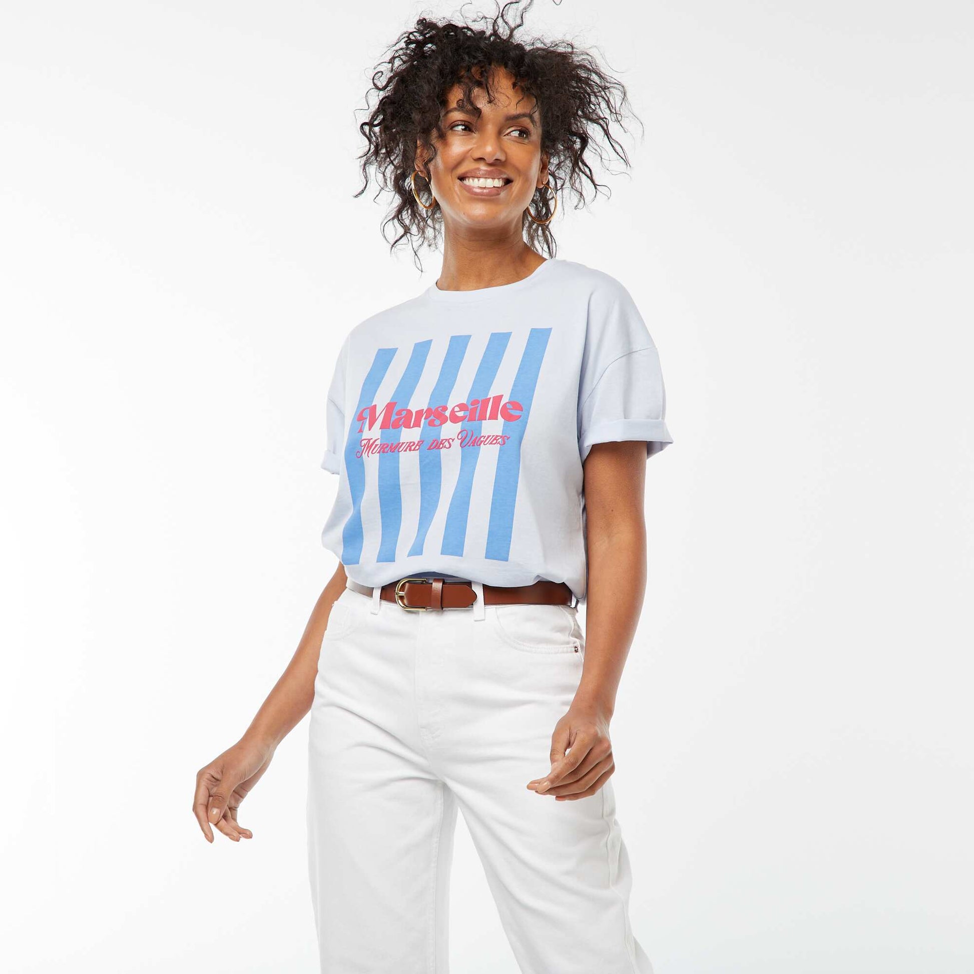 Marseille print short-sleeved T-shirt BLUE