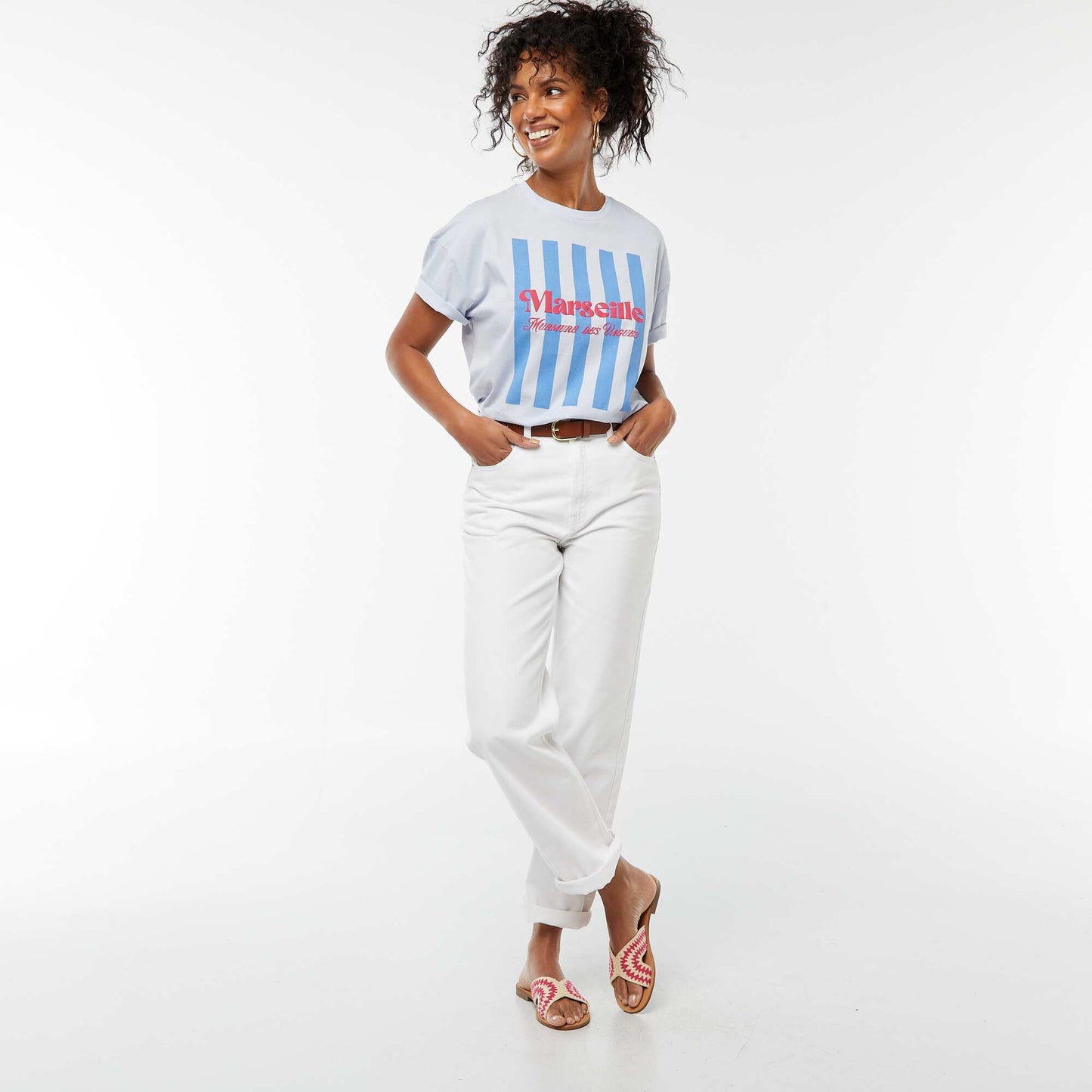 Marseille print short-sleeved T-shirt BLUE