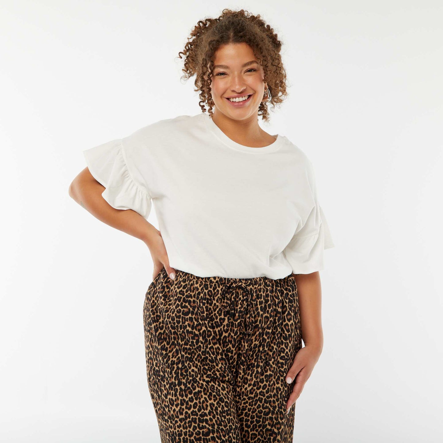 T-shirt with short frilly sleeves WHITE