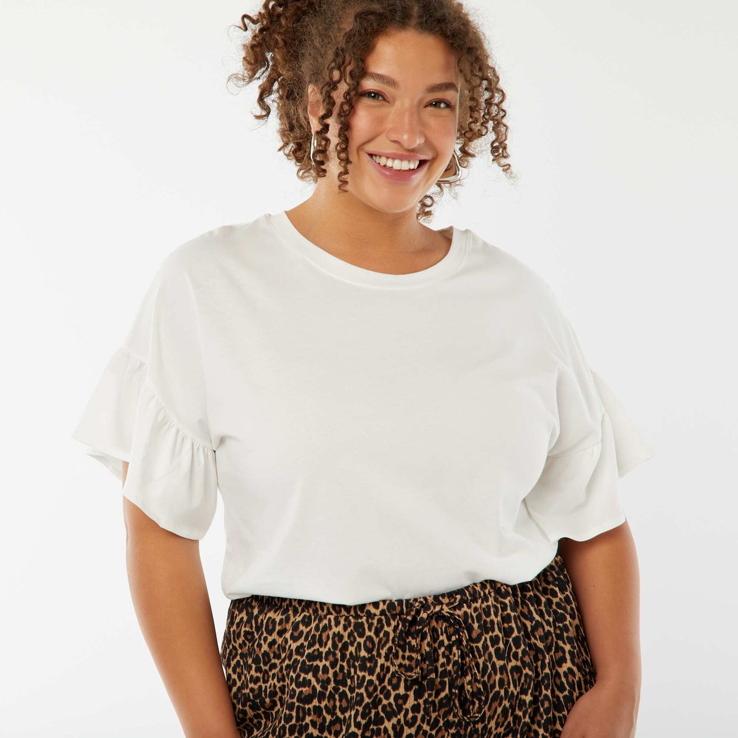 T-shirt with short frilly sleeves WHITE