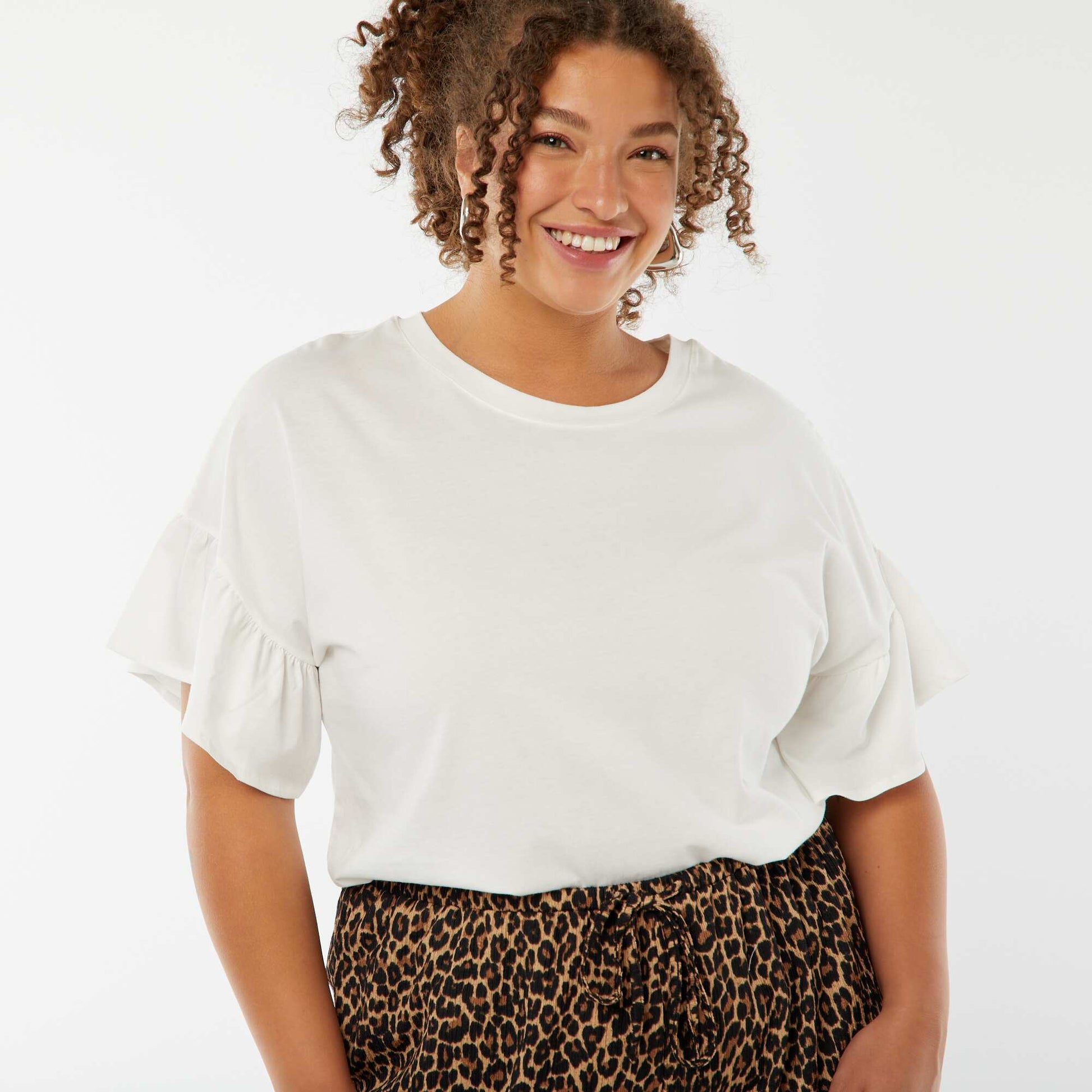 T-shirt with short frilly sleeves WHITE