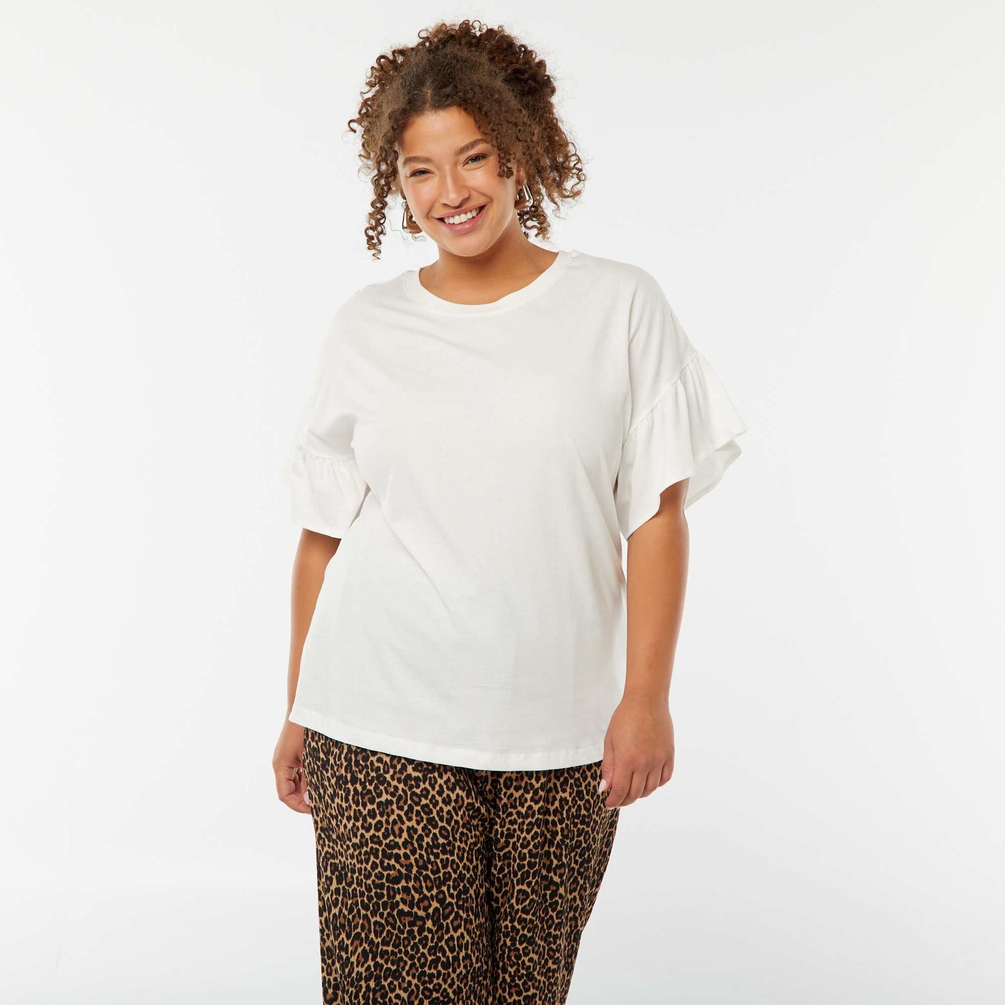 T-shirt with short frilly sleeves WHITE