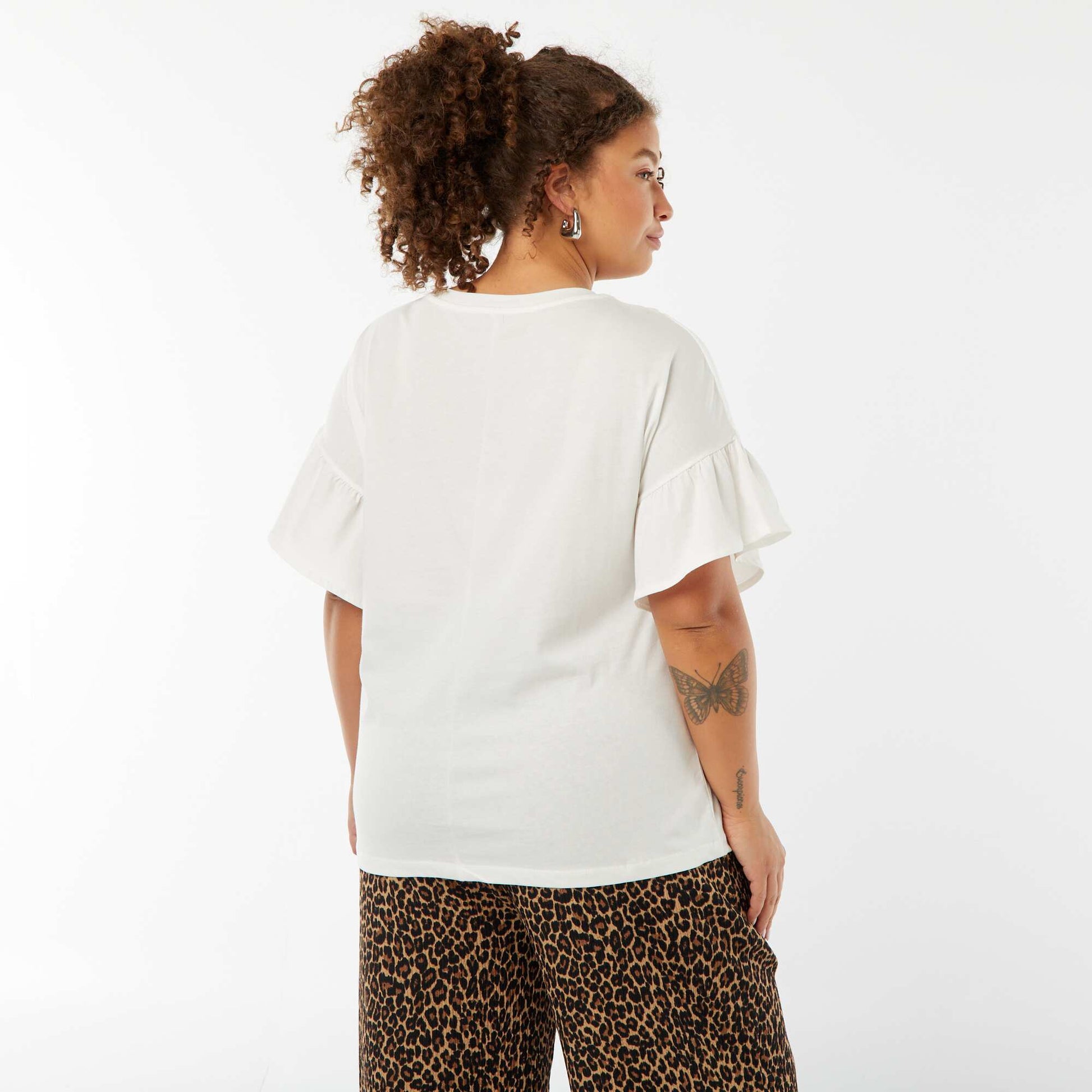 T-shirt with short frilly sleeves WHITE