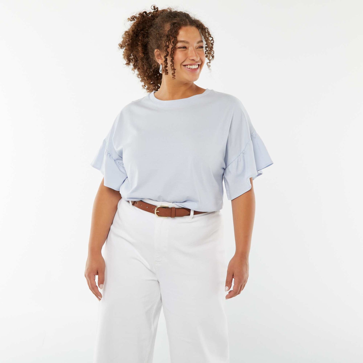 T-shirt with short frilly sleeves BLUE
