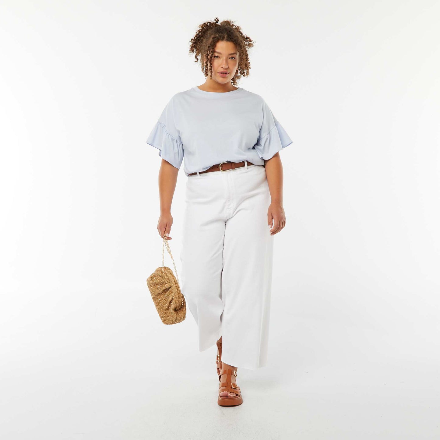 T-shirt with short frilly sleeves BLUE
