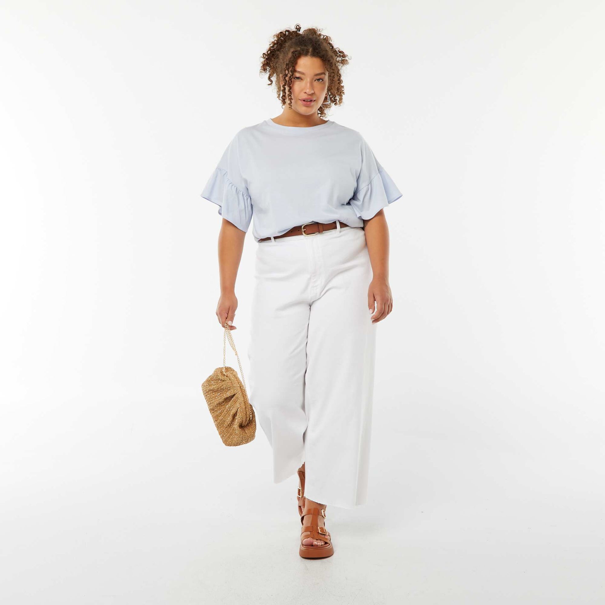 T-shirt with short frilly sleeves BLUE