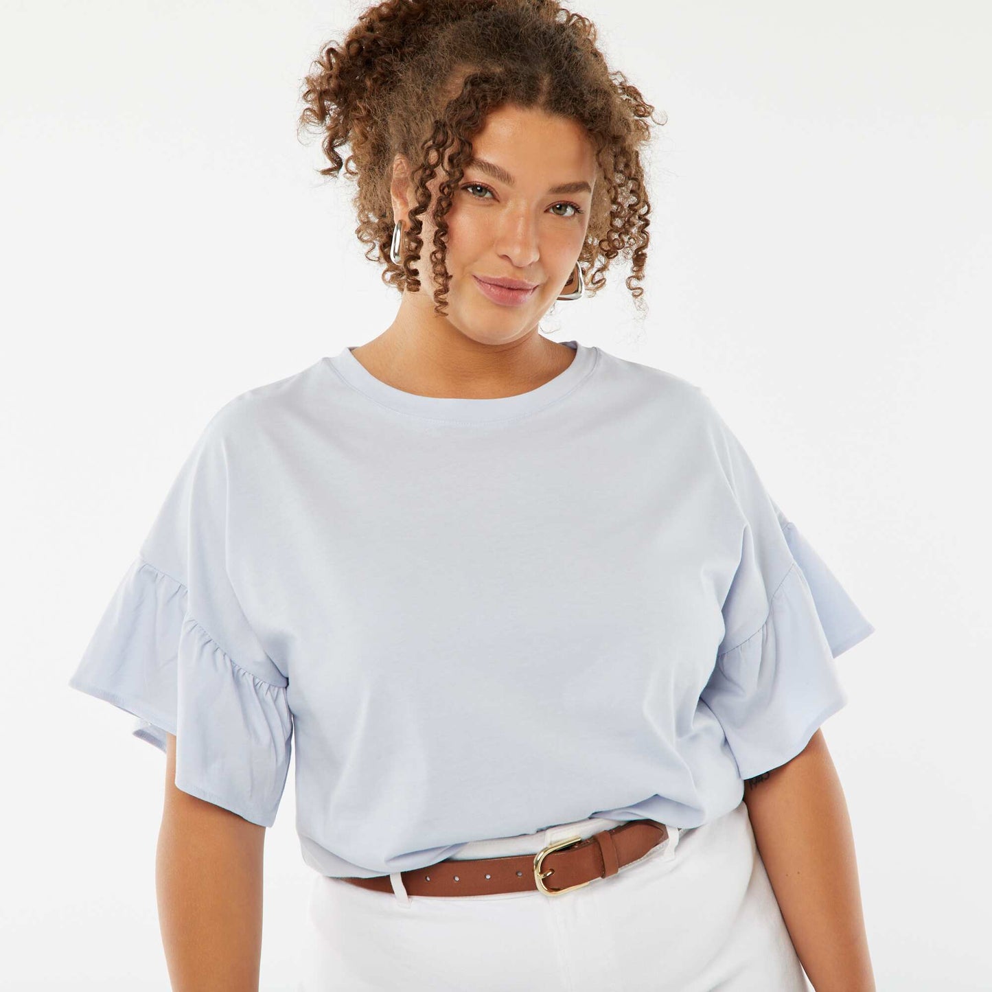 T-shirt with short frilly sleeves BLUE