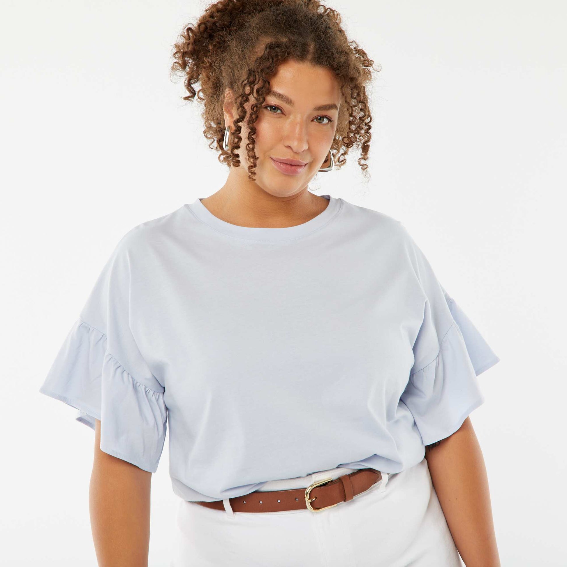 T-shirt with short frilly sleeves BLUE