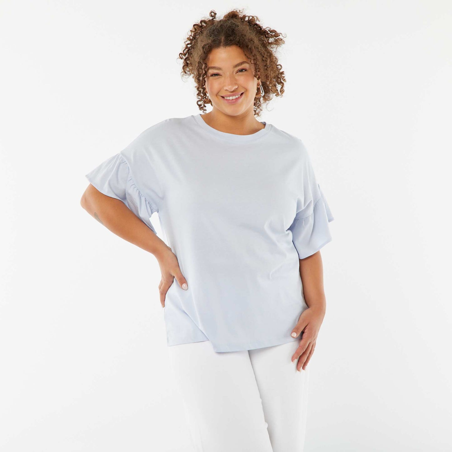 T-shirt with short frilly sleeves BLUE