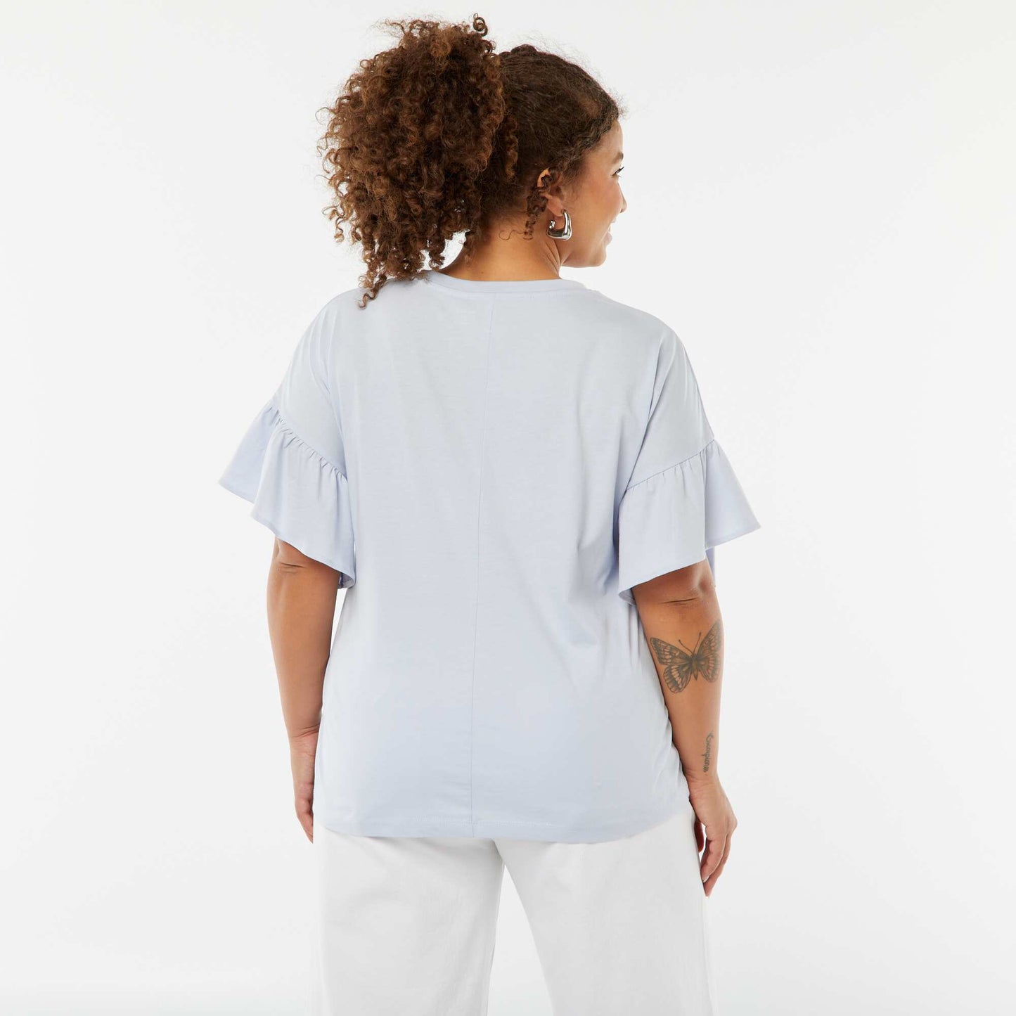 T-shirt with short frilly sleeves BLUE