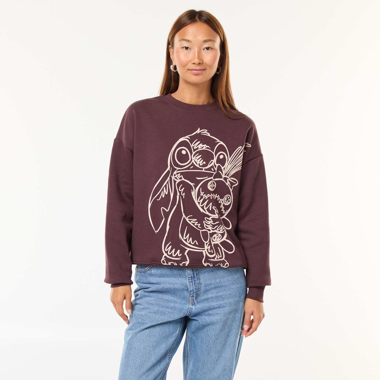 Oversized 'Stitch' Print Sweatshirt BROWN