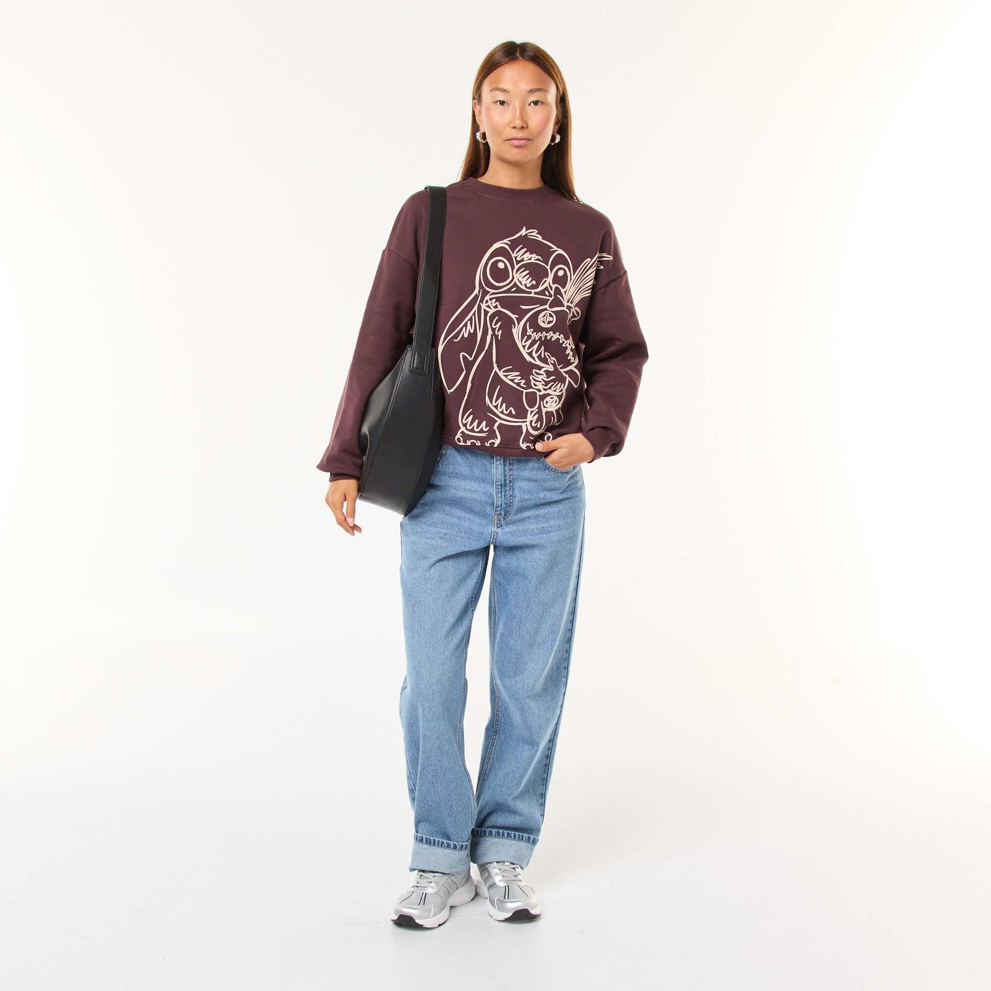 Oversized 'Stitch' Print Sweatshirt BROWN