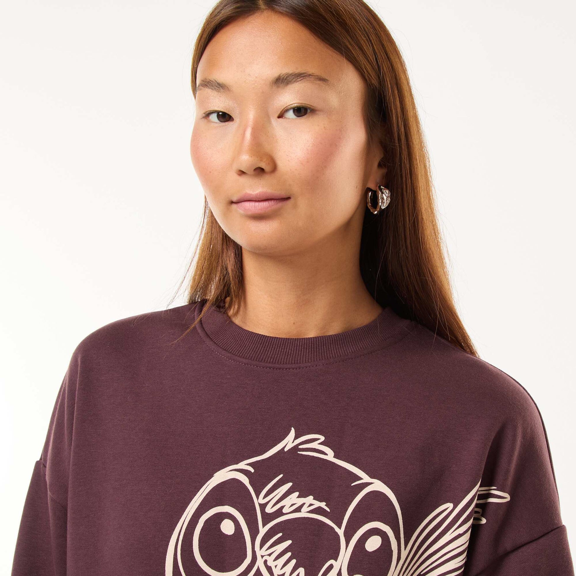 Oversized 'Stitch' Print Sweatshirt BROWN