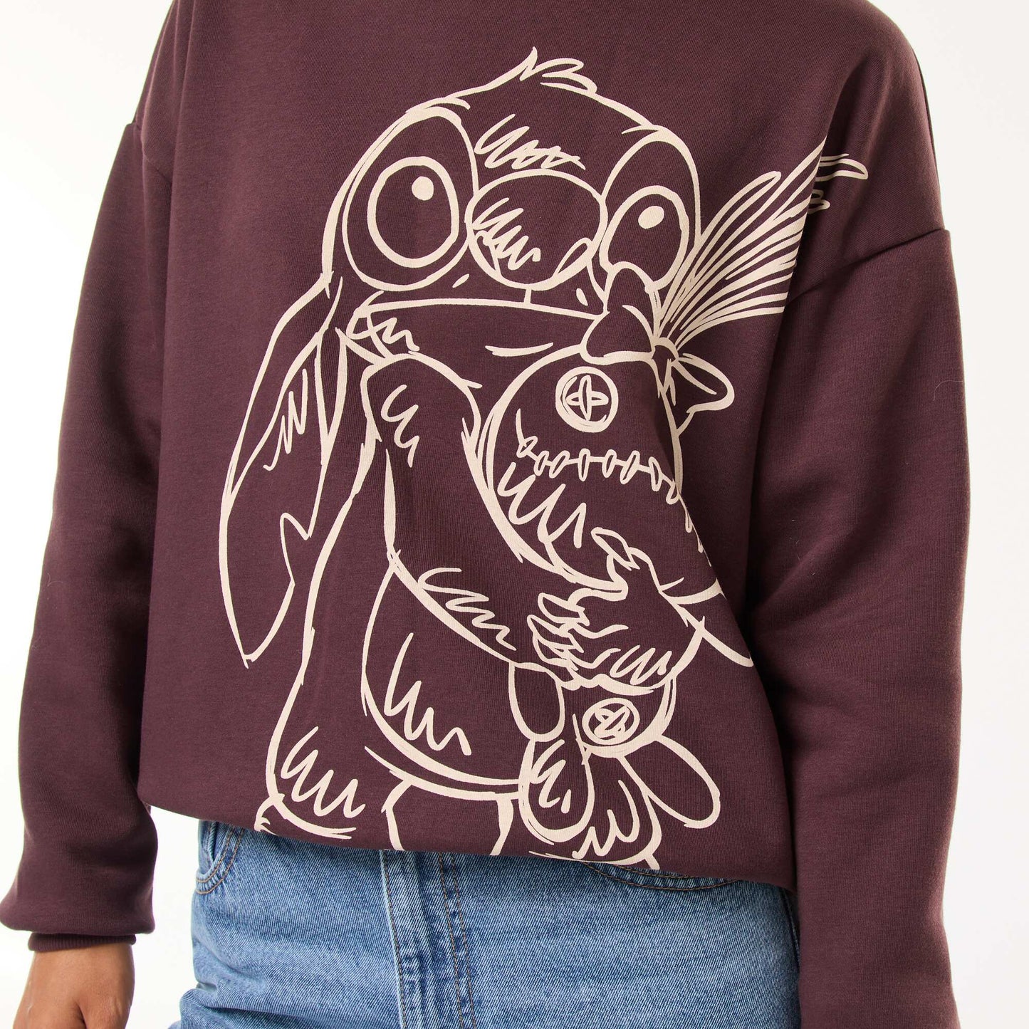 Oversized 'Stitch' Print Sweatshirt BROWN