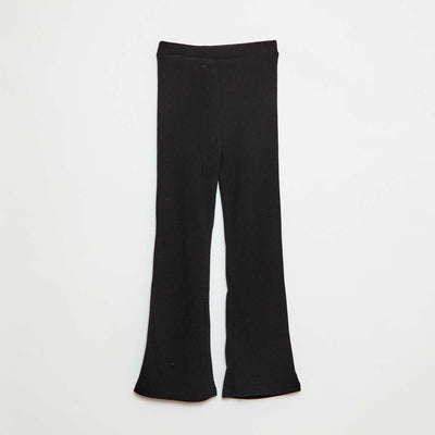 Solid cotton flare trousers BLACK